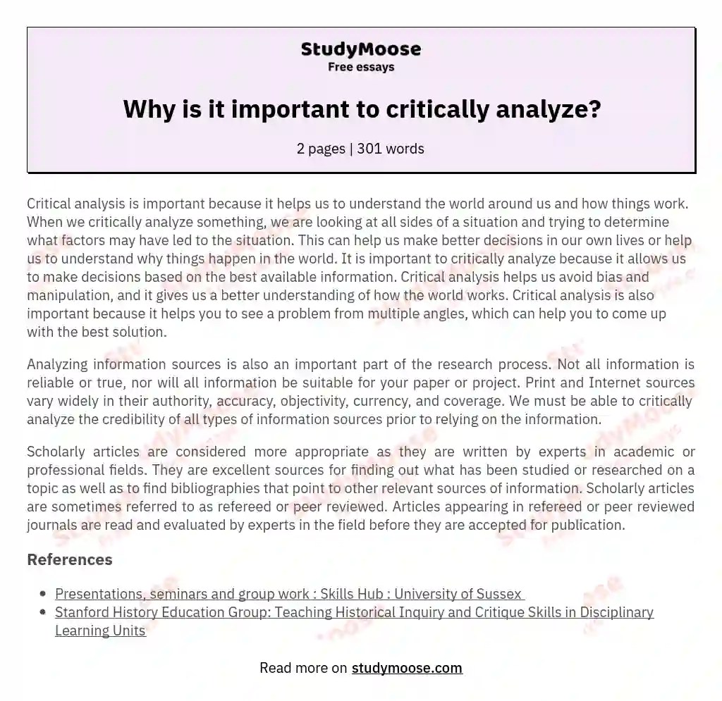 Why is it important to critically analyze? Free Essay Example