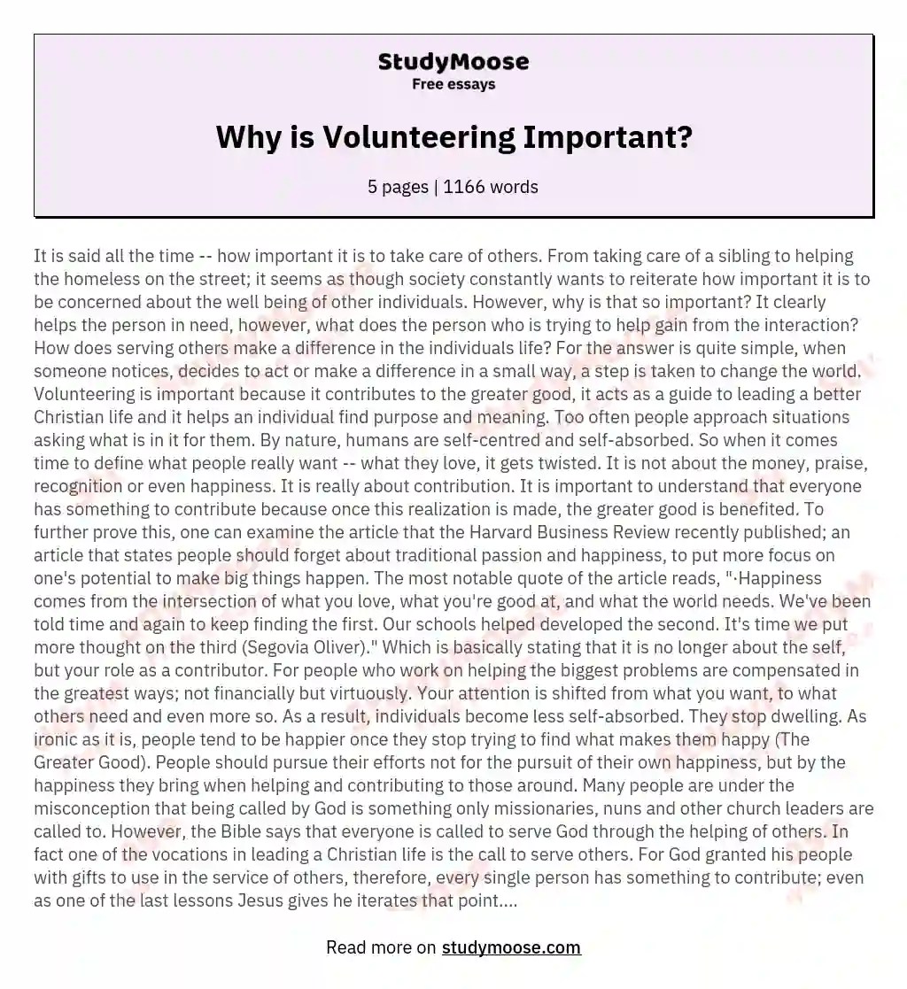 Why is Volunteering Important? Free Essay Example