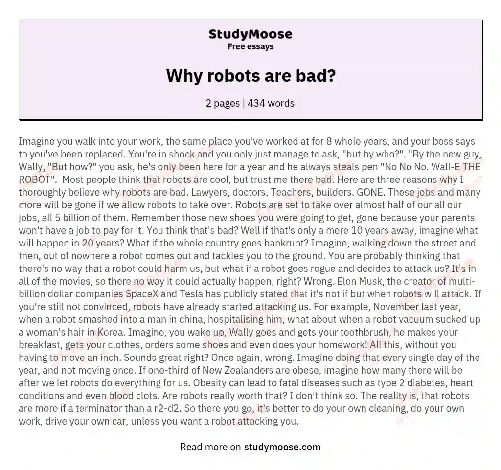 Why robots are bad? Free Essay Example