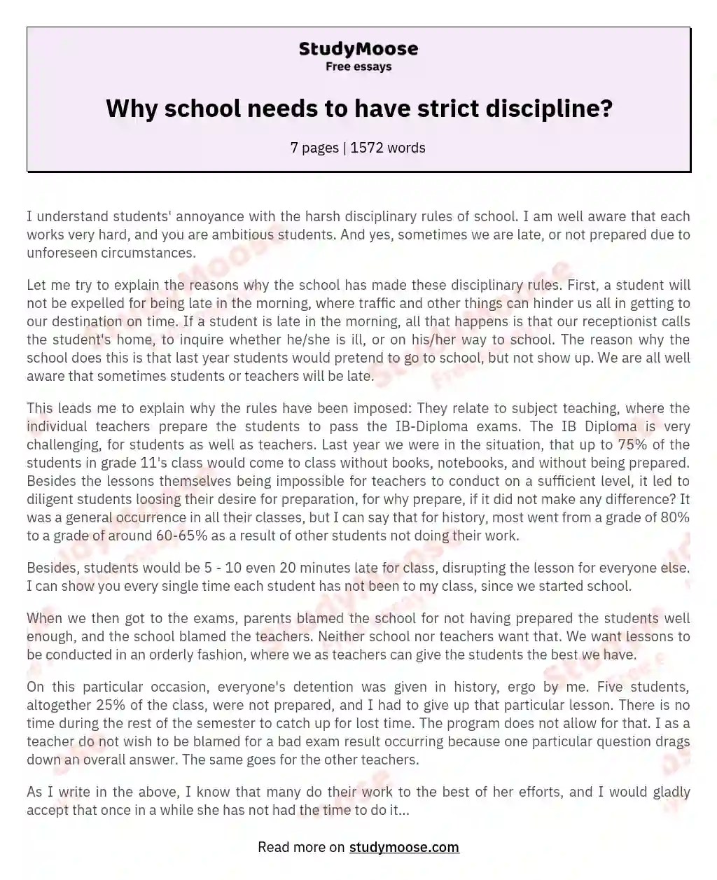 Why school needs to have strict discipline? Free Essay Example