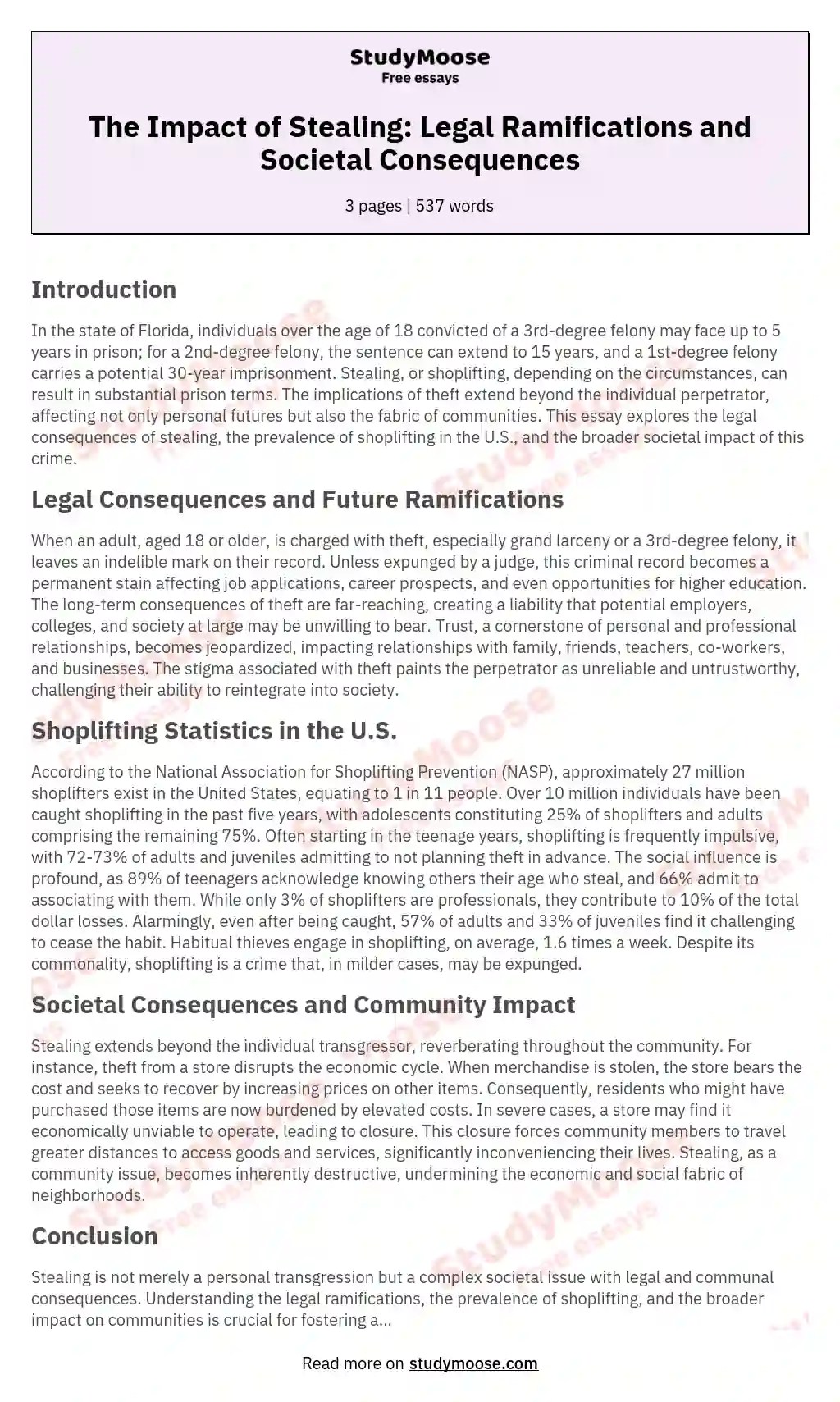 The Impact of Stealing Legal Ramifications and Societal Consequences