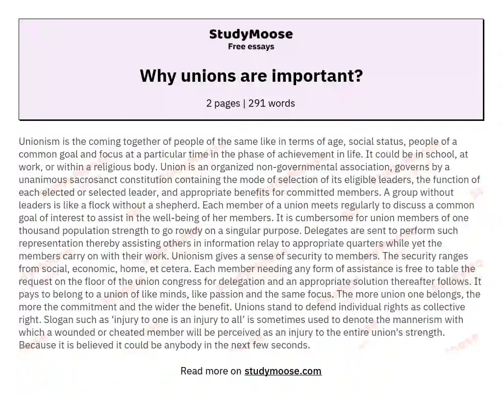 Why unions are important? Free Essay Example