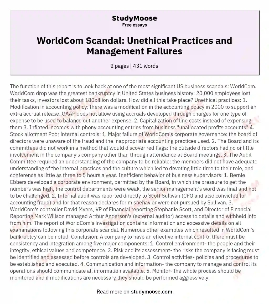 Scandal Practices and Management Failures Free