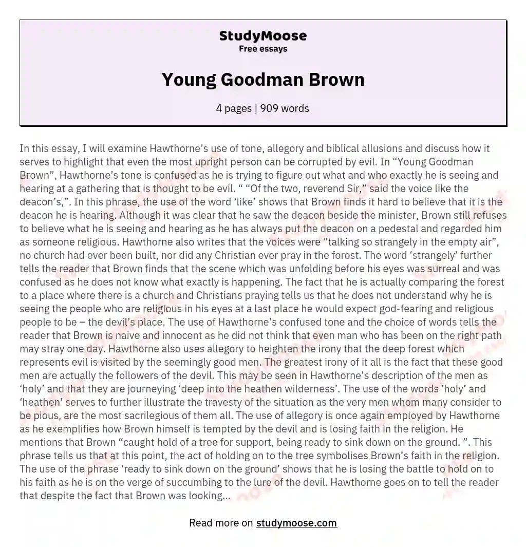 Young Goodman Brown Free Essay Example