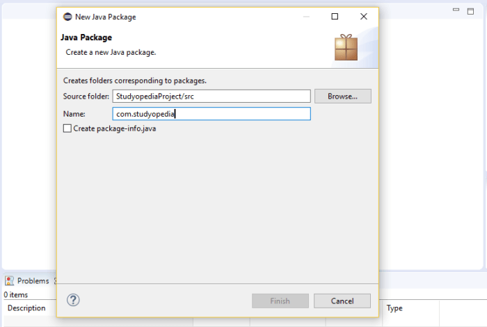 Create New Java Package in Eclipse - Studyopedia