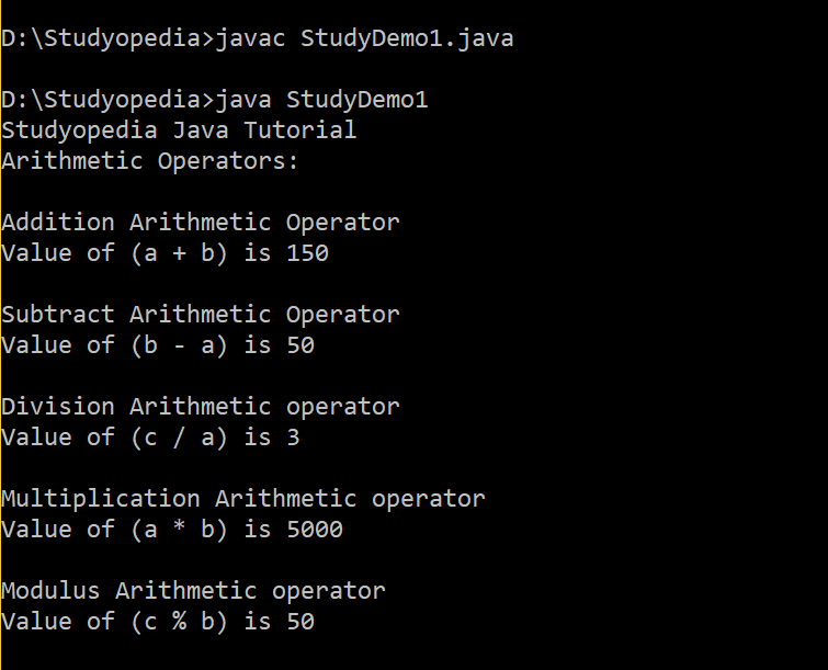 Operators in Java Studyopedia
