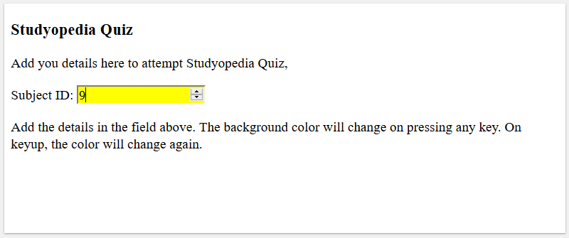 jQuery keyup() method Studyopedia