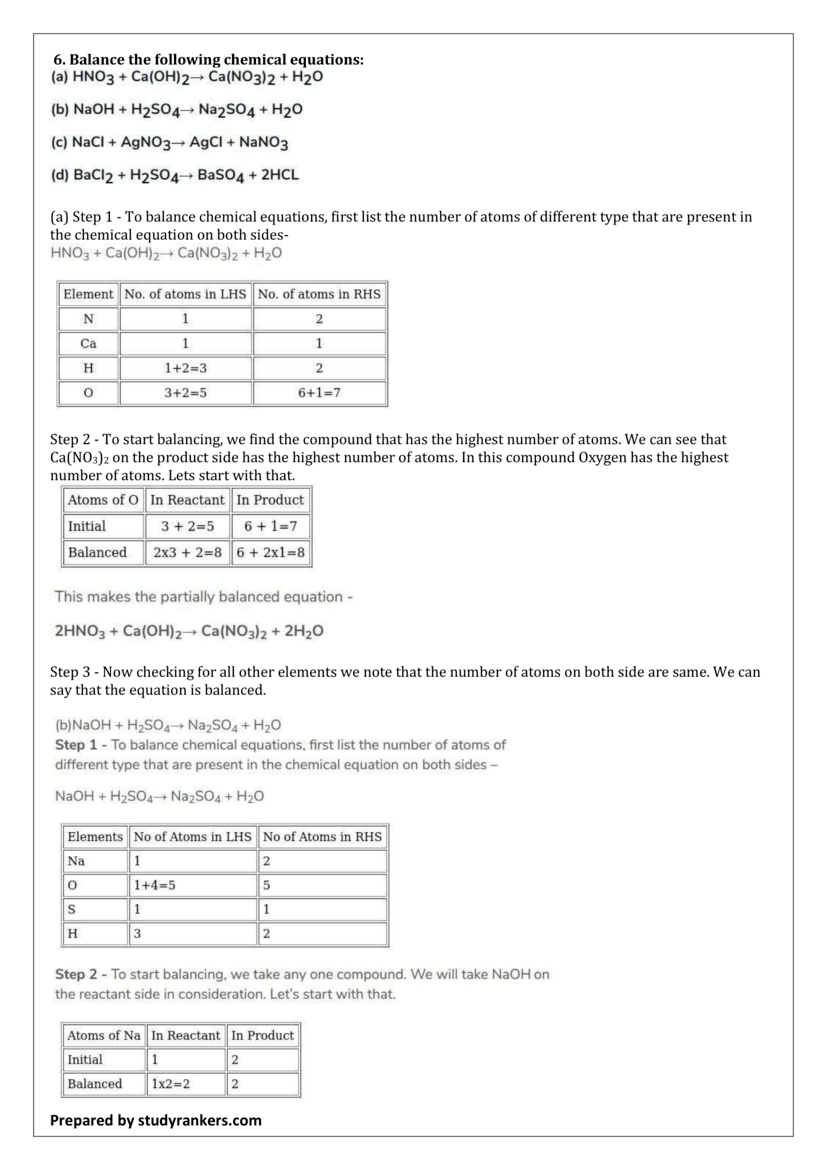 NCERT Solutions for Class 10 Science Chapter 1 Chemical Reactions and