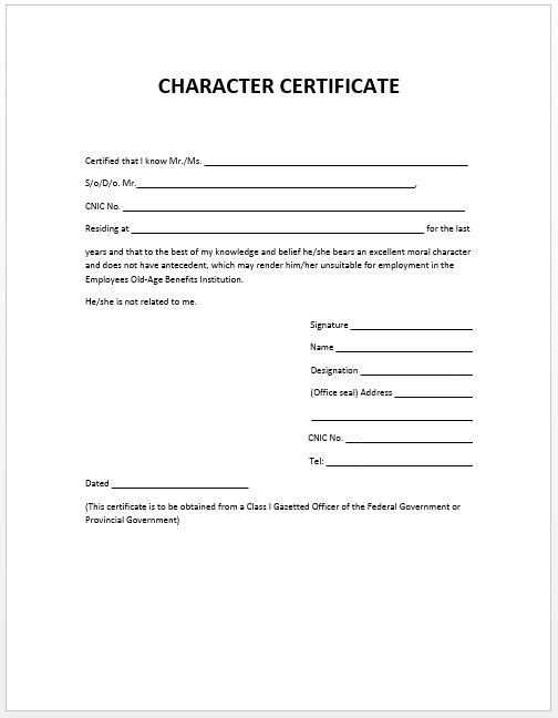 Character Certificate Format and Sample 202425 Student, Police & Jobs