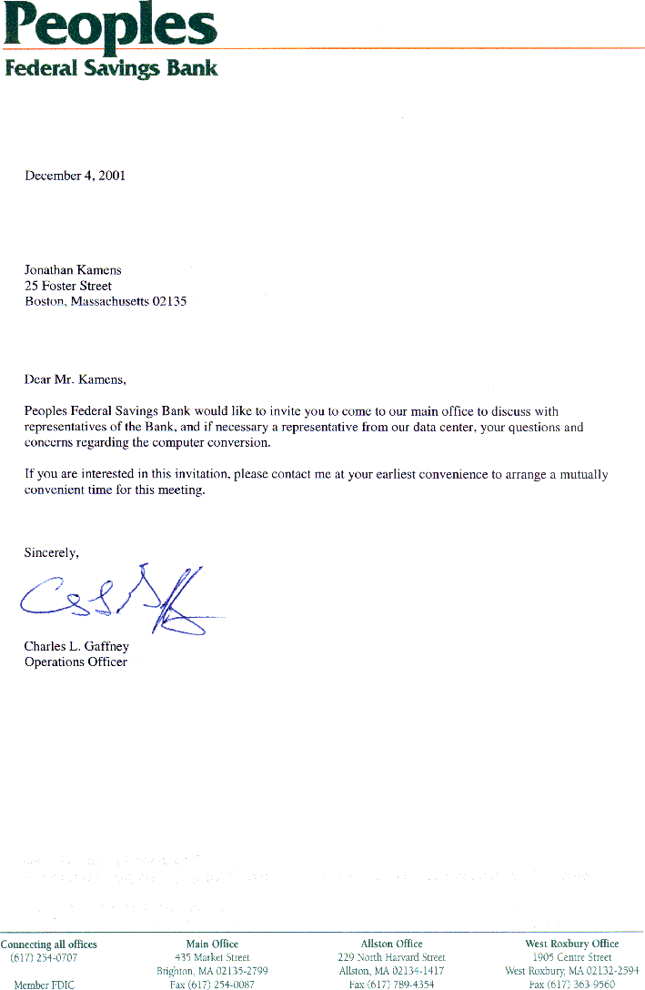 My problems with Peoples Federal Savings Bank