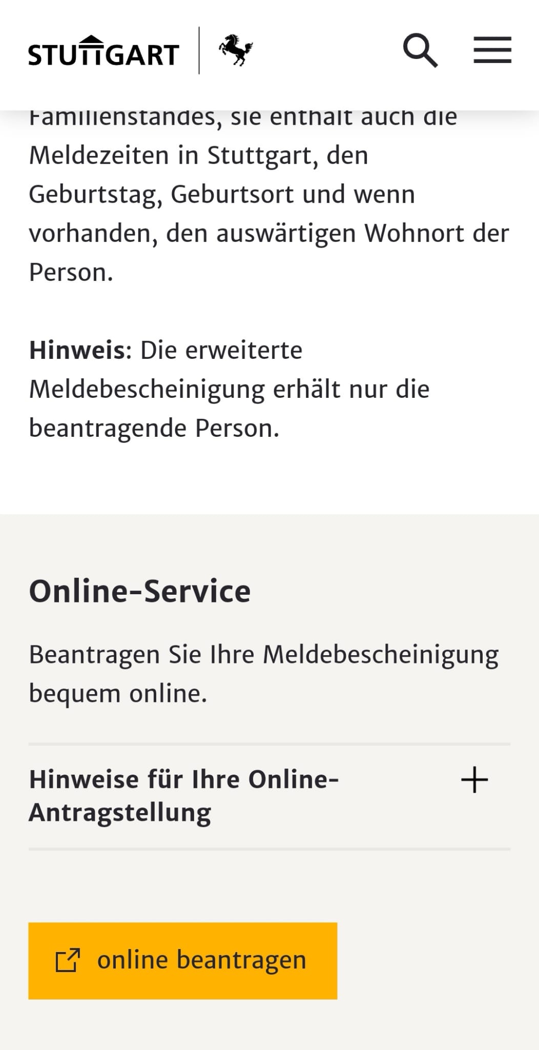 Erweiterte Meldebescheinigung Stuttgart Expats