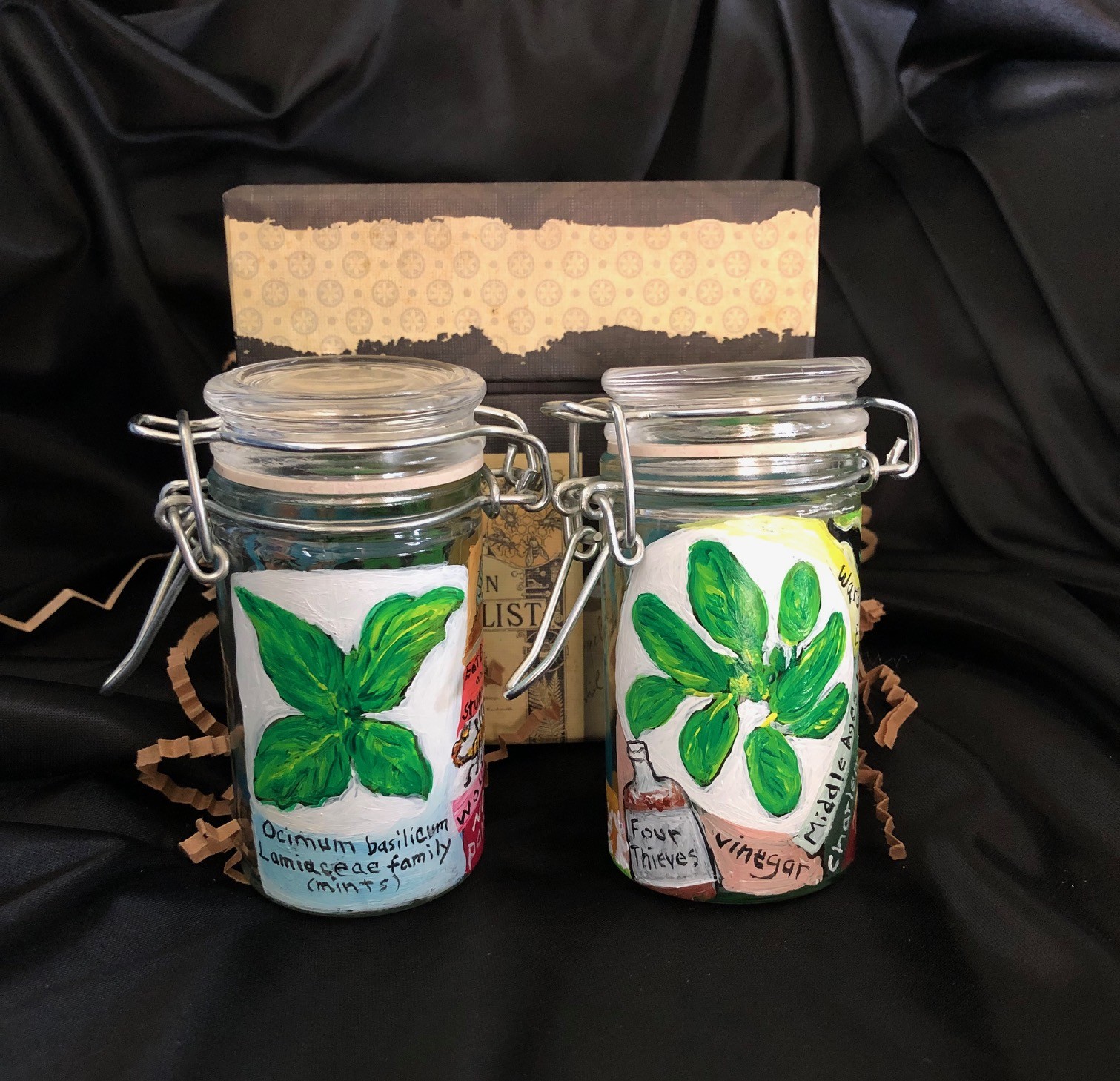 Hand Painted Glass Spice Jar Gift Set of Two. Jars are Sold Empty