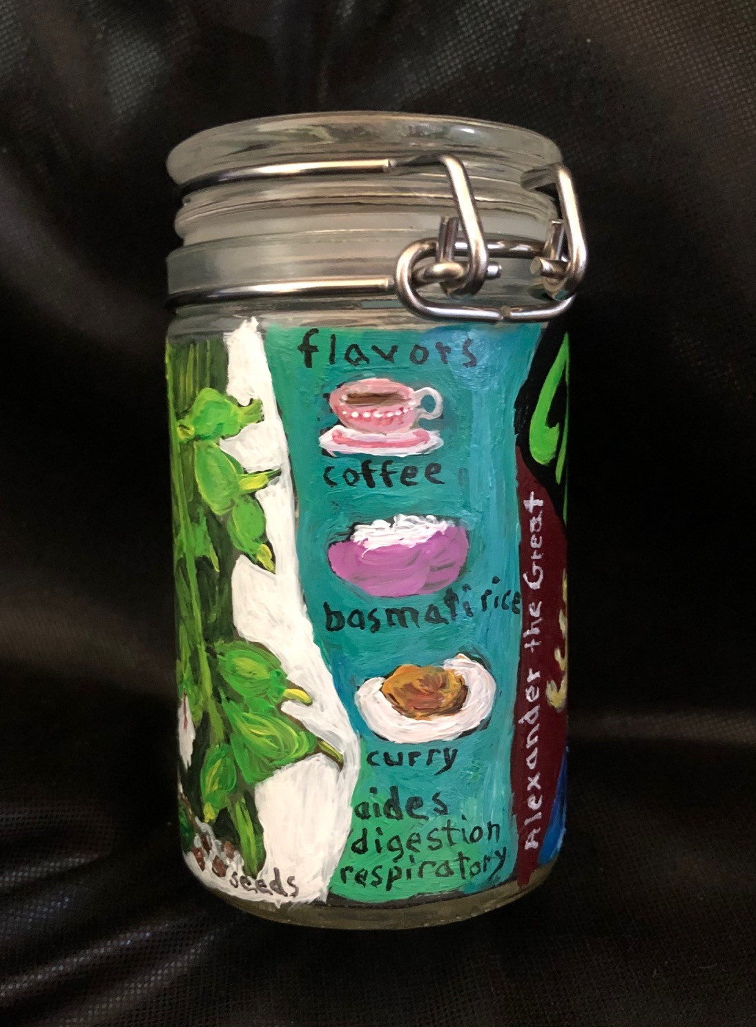 Hand Painted Glass Spice Jar for Cardamom. Jar is Sold Empty. STV Designs