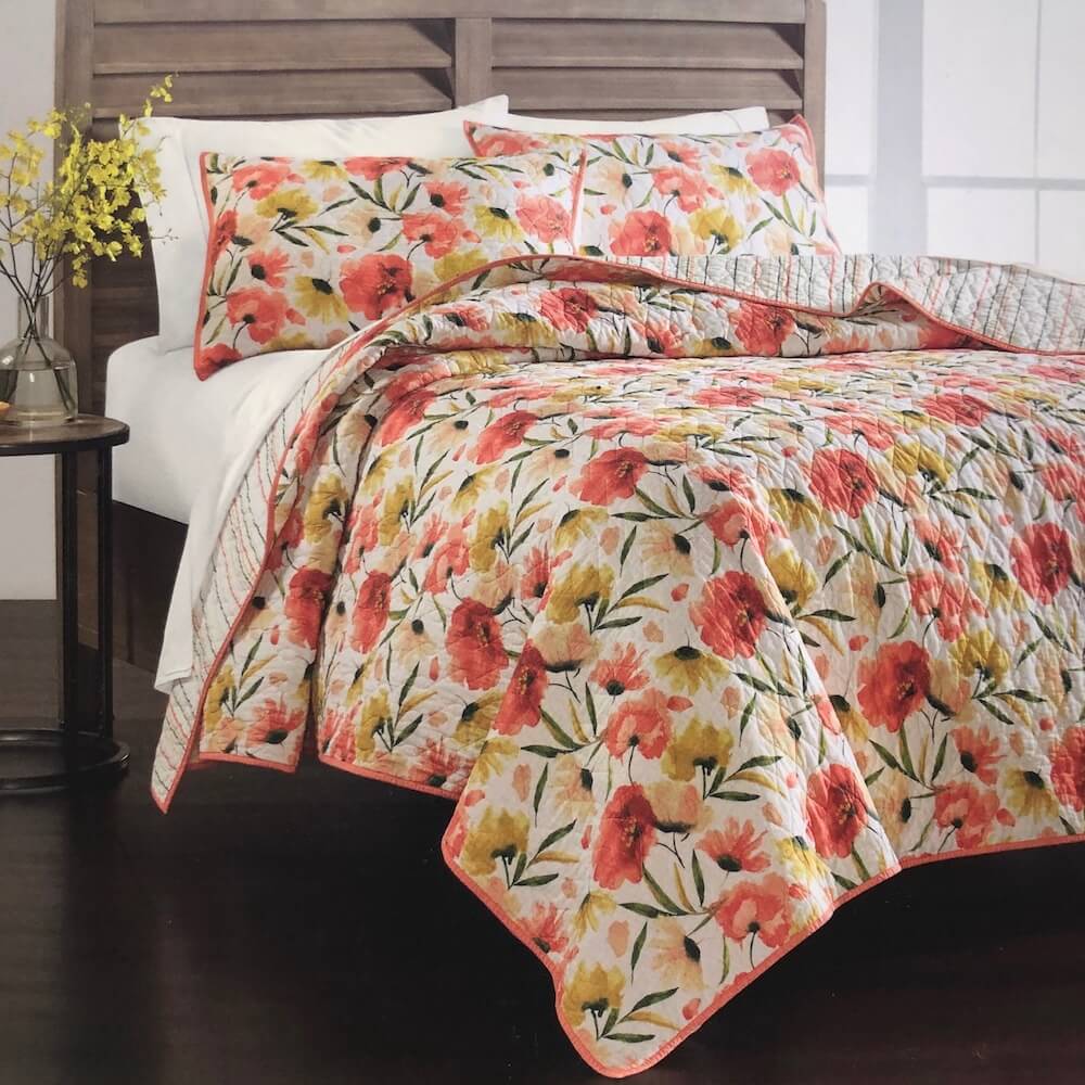 Martha Stewart Painted Poppies Sunset Floral Reversible King Quilt