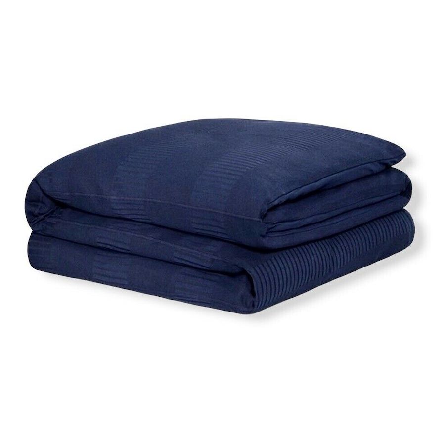 Calvin Klein Home Modern Steve Ribbed Queen Duvet Cover Navy Blue