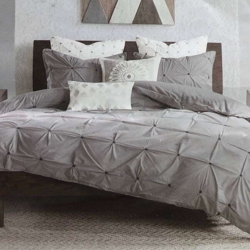 INK+IVY Masie Embroidered 3 Piece King Duvet Set GRAY