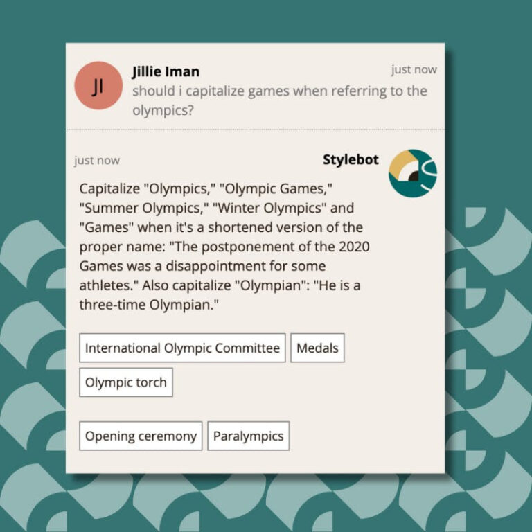 The Olympics When to capitalize "Games" Stylebot