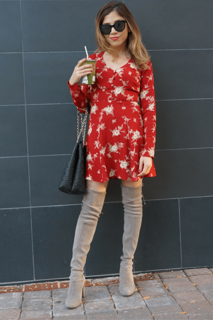 dark florals and over the knee boots for fall