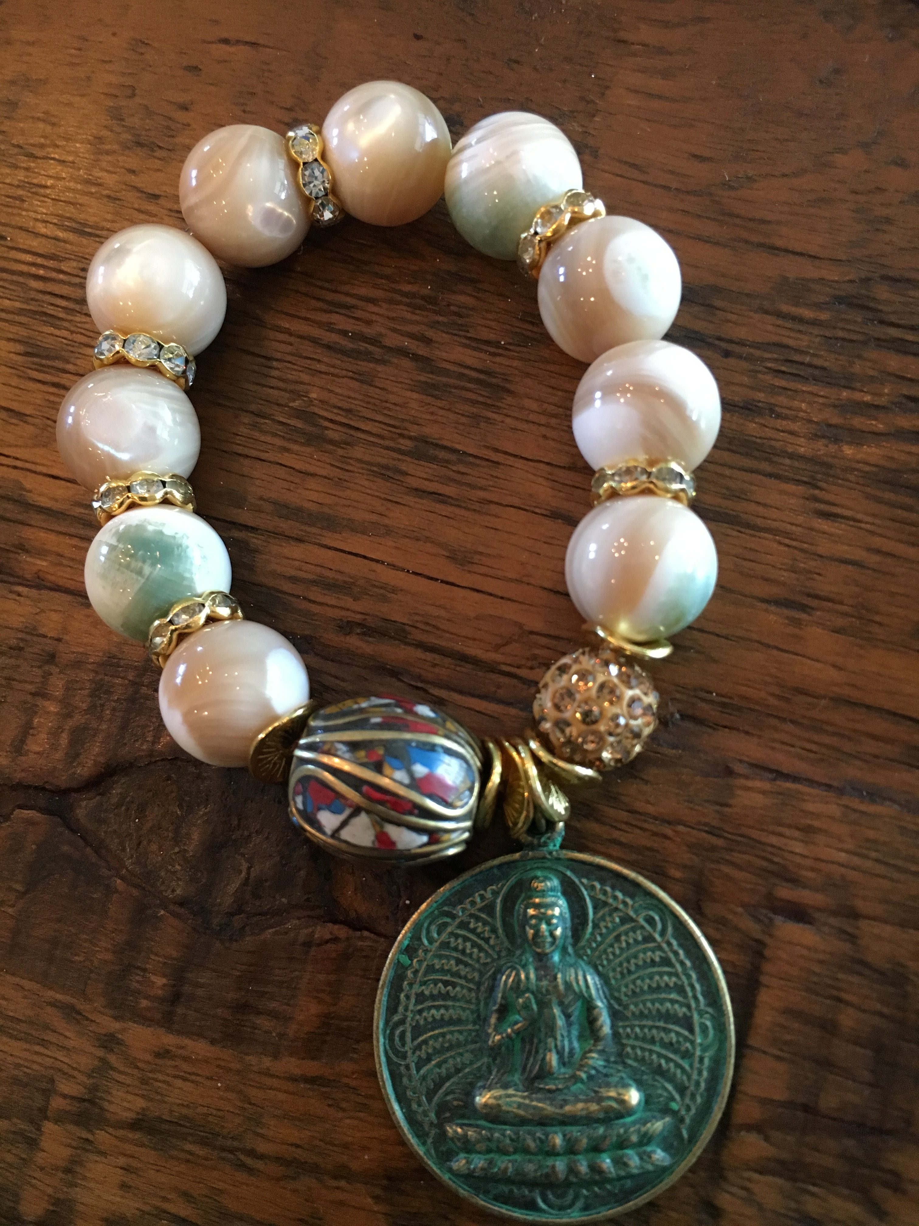 Mother of Pearl & Buddha Amulet Beaded Bracelet Styled By AmyStyled