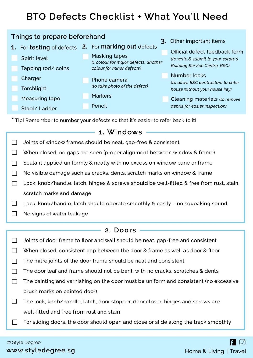 HDB BTO Defects Checklist Style Degree Style Degree
