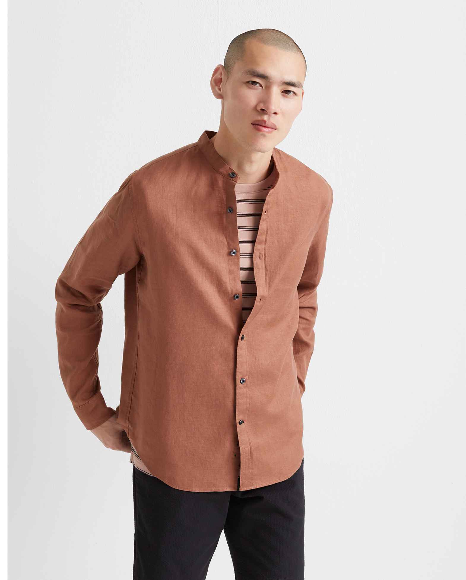 club monaco band collar linen shirt