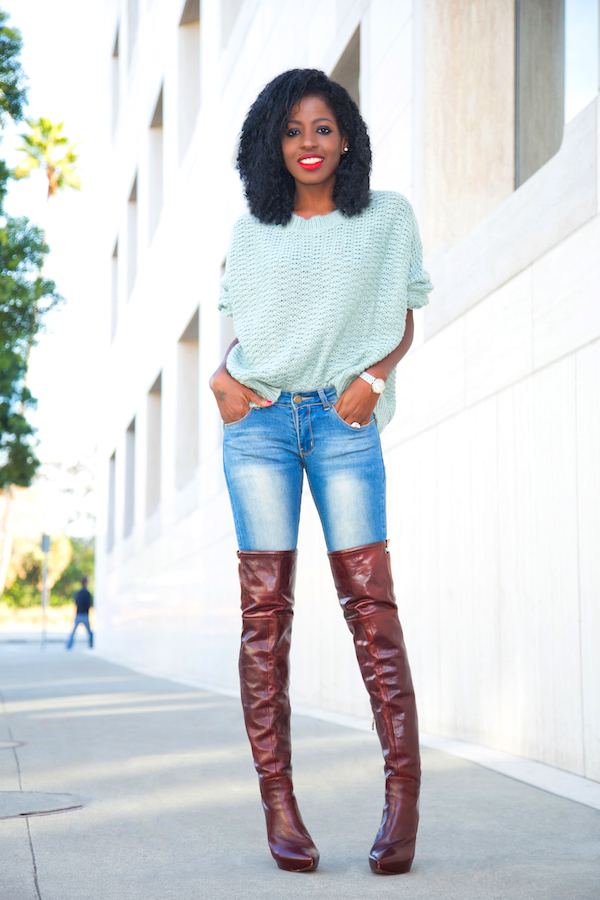 Style Pantry Chunky Knit + Vintage Wash Jeans + OTK Boots
