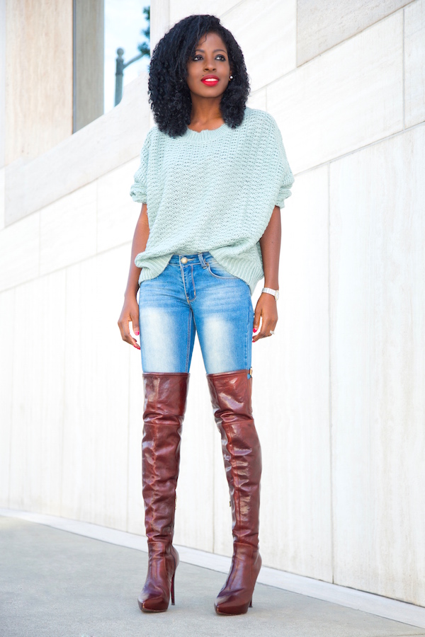Style Pantry Chunky Knit + Vintage Wash Jeans + OTK Boots