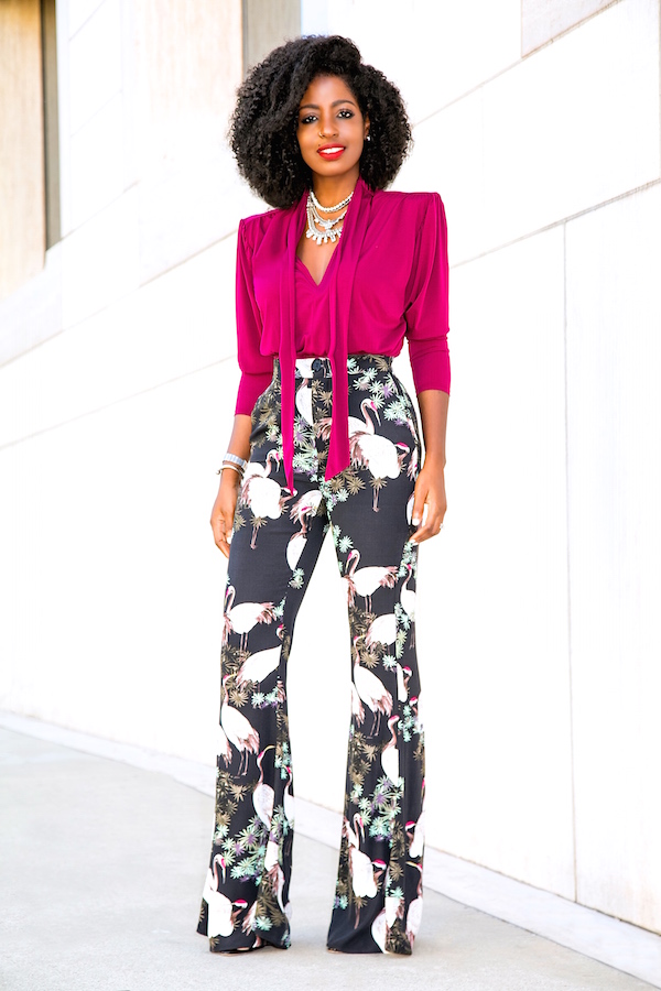 Style Pantry Padded Shoulder Blouse + High Waist Flare Pants