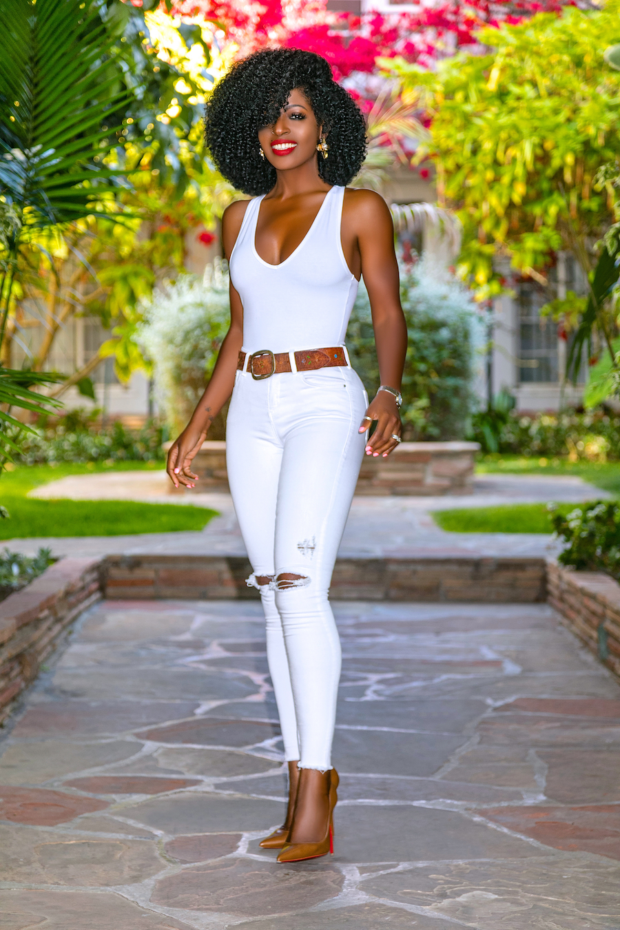 Style Pantry Tank Bodysuit + Ripped White Jeans