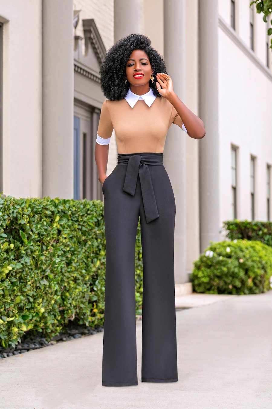 Style Pantry Color Block Jumpsuit w/ Contrast Collar