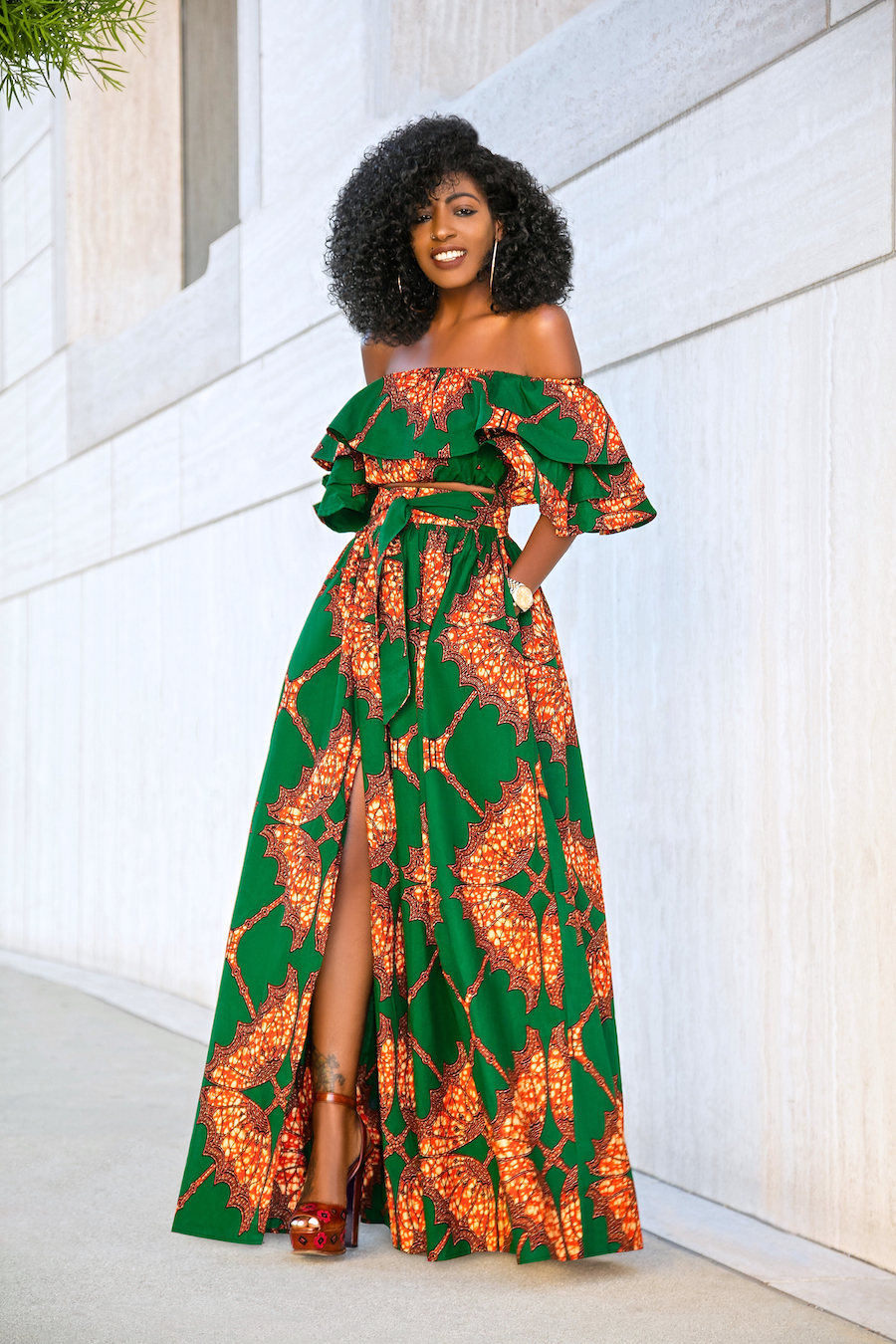 Style Pantry Ankara Print Crop Top + Front Slit Belted Skirt