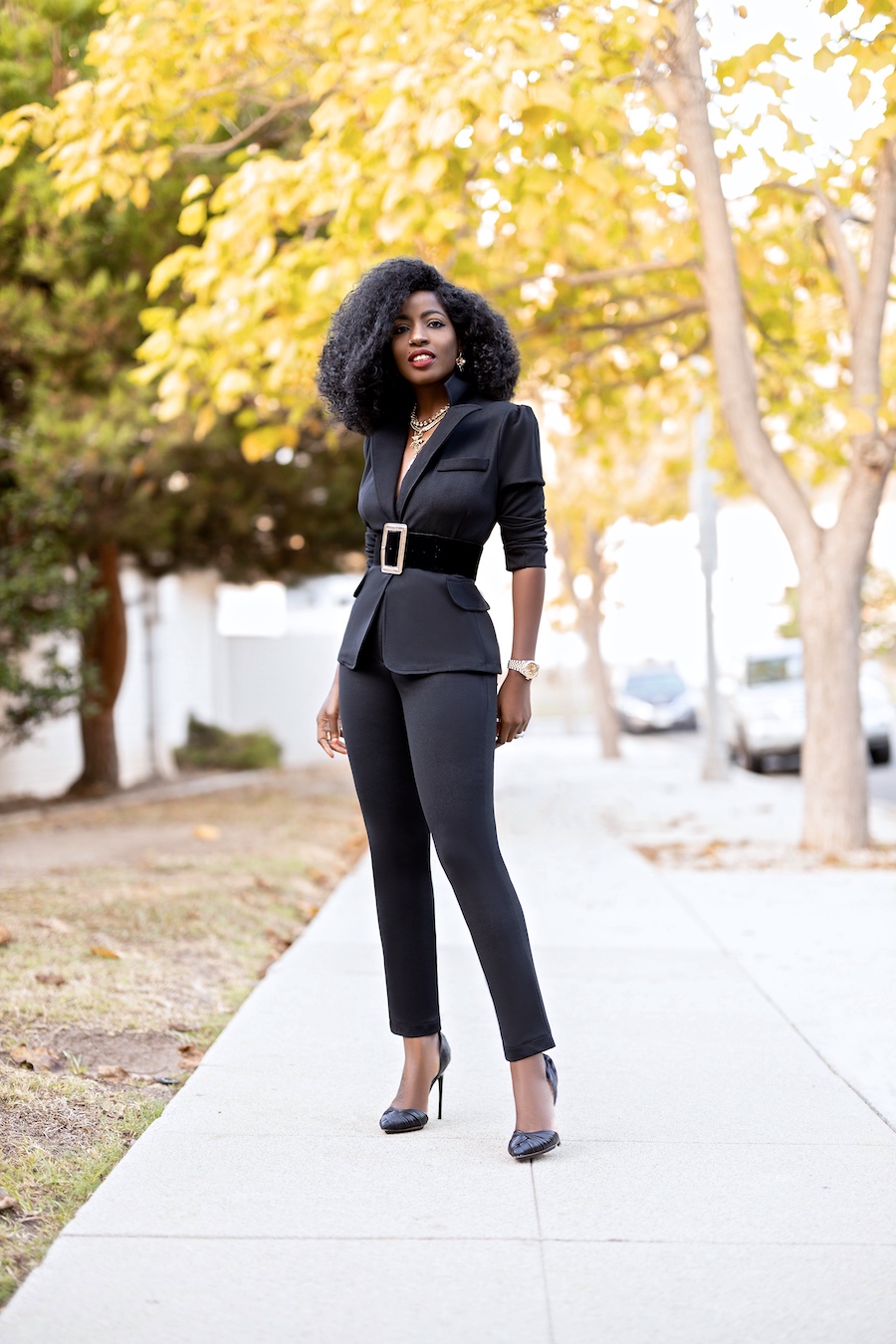 Style Pantry Fitted Blazer + Contrast Waist Pants