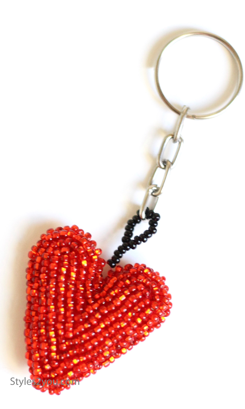 Sweet Heart Tassel Hand Beaded Heart Keychain In Red [Heart Hand beaded