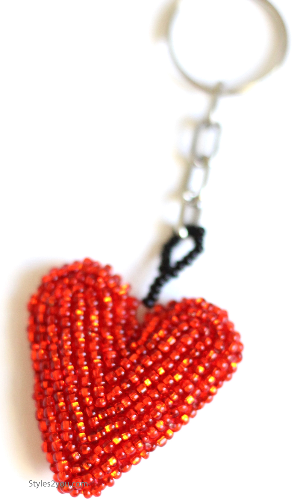 Sweet Heart Tassel Hand Beaded Heart Keychain In Red [Heart Hand beaded Keychain] 10.00