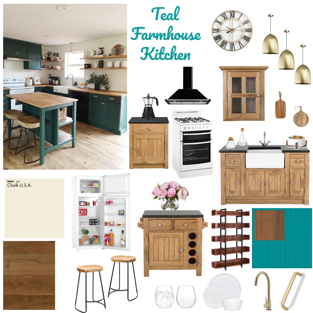 Teal Farmhouse Kitchen Interior Design Mood Board by miyususy Style Sourcebook