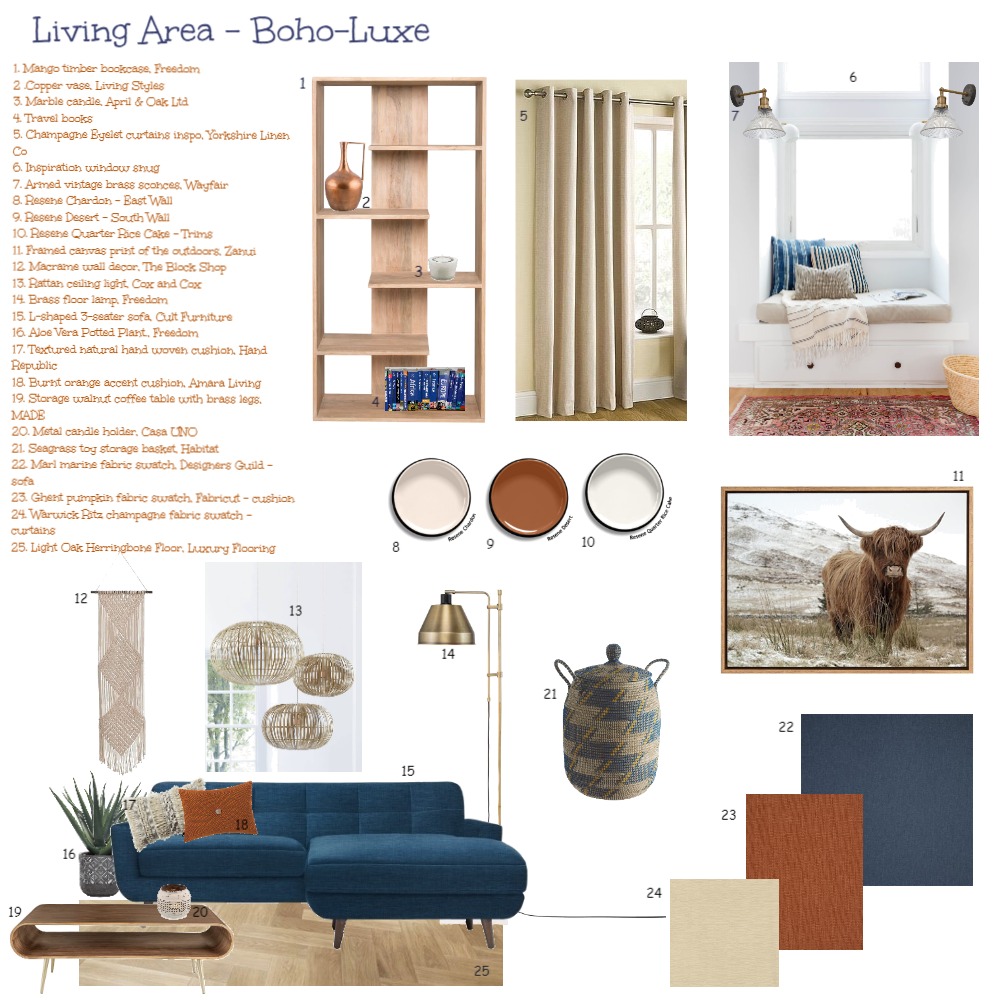 Lounge using Complementary Colours Orange and Blue Interior Design