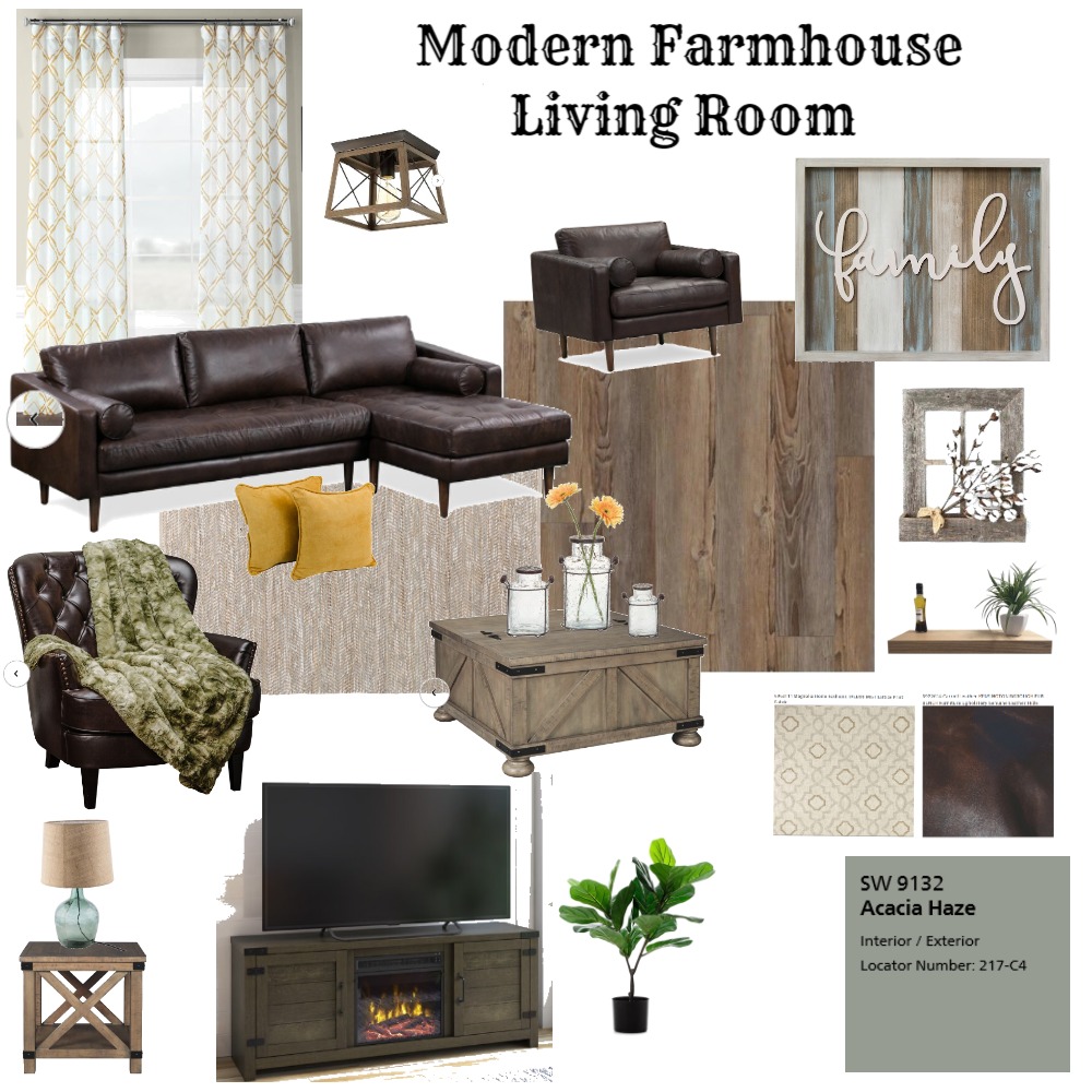 Modern Farmhouse Living Room Interior Design Mood Board by StephanieNunag Style Sourcebook