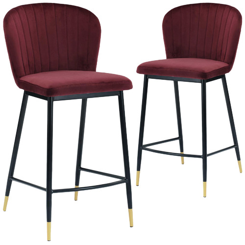 Set of 2 67cm Venus Velvet Bar Stools Colour Burgundy by Temple