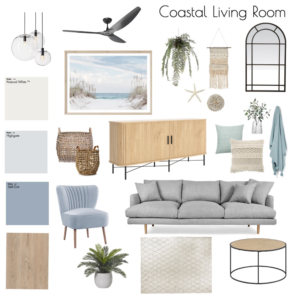 Coastal Living Room Interior Design Mood Board by pritzlerprojects