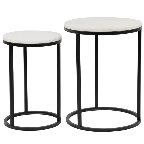 2 Piece Marble & Metal Nesting Side Table Set Colour Black by Temple