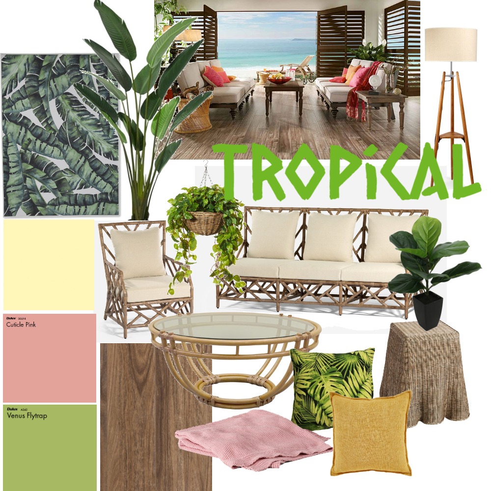 Tropical Living Room Mood Board Interior Design Mood Board by
