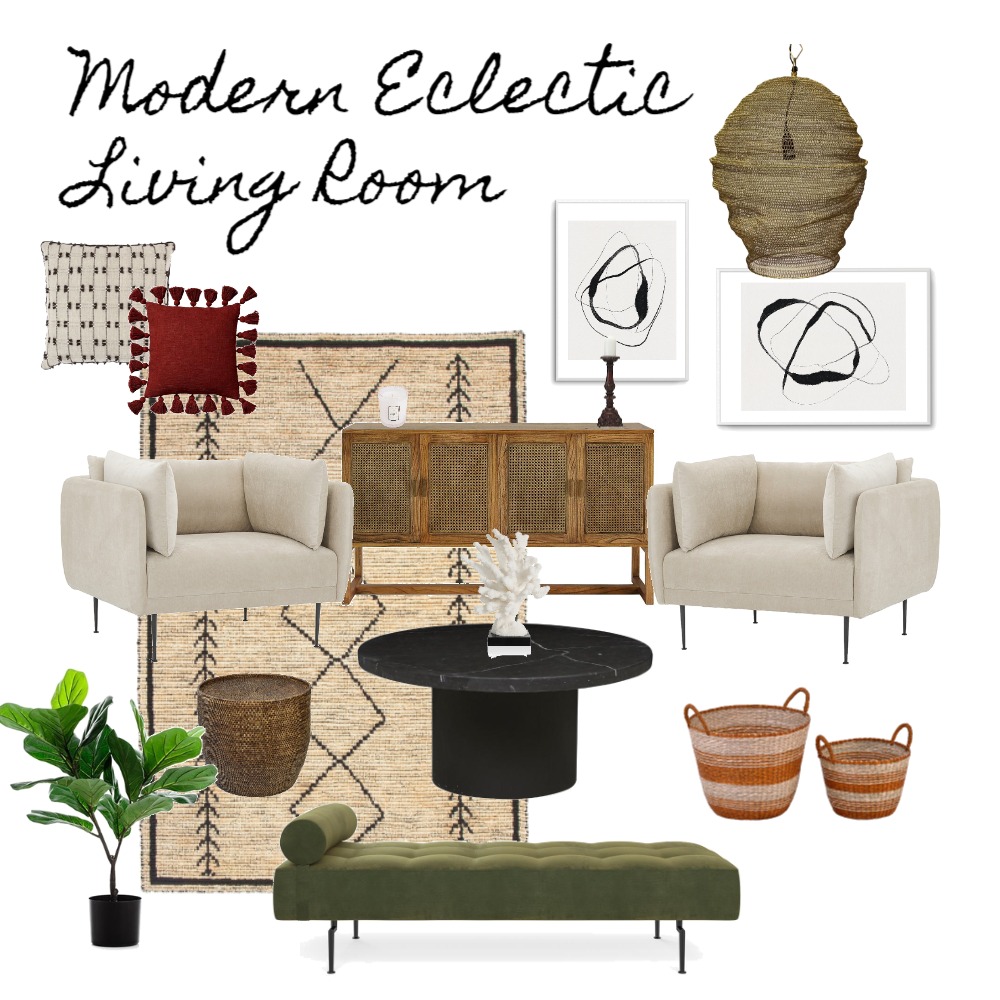 Modern Eclectic Living Room Interior Design Mood Board by meganyklee
