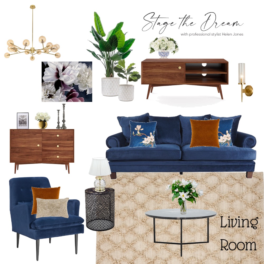 Blue Living Room Interior Design Mood Board by Stage The Dream Style