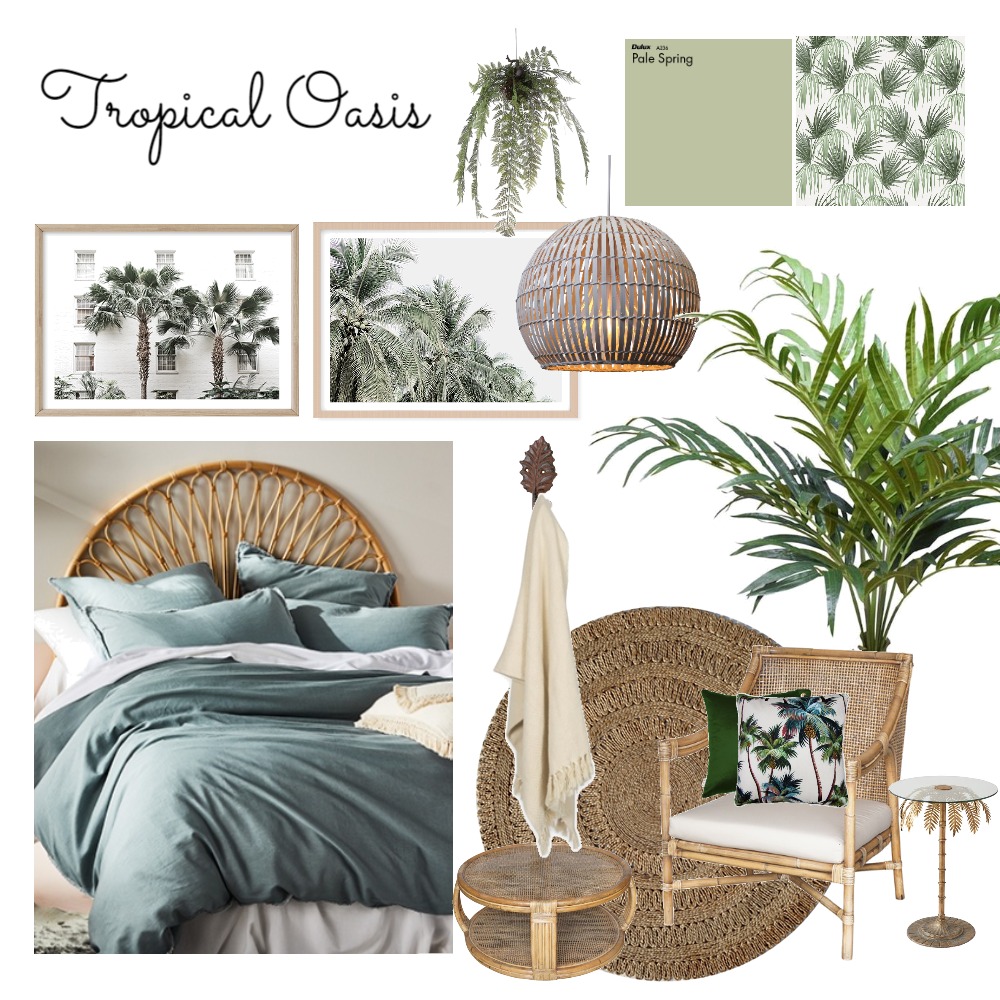 Tropical Oasis Bedroom Interior Design Mood Board by Elisa91 Style