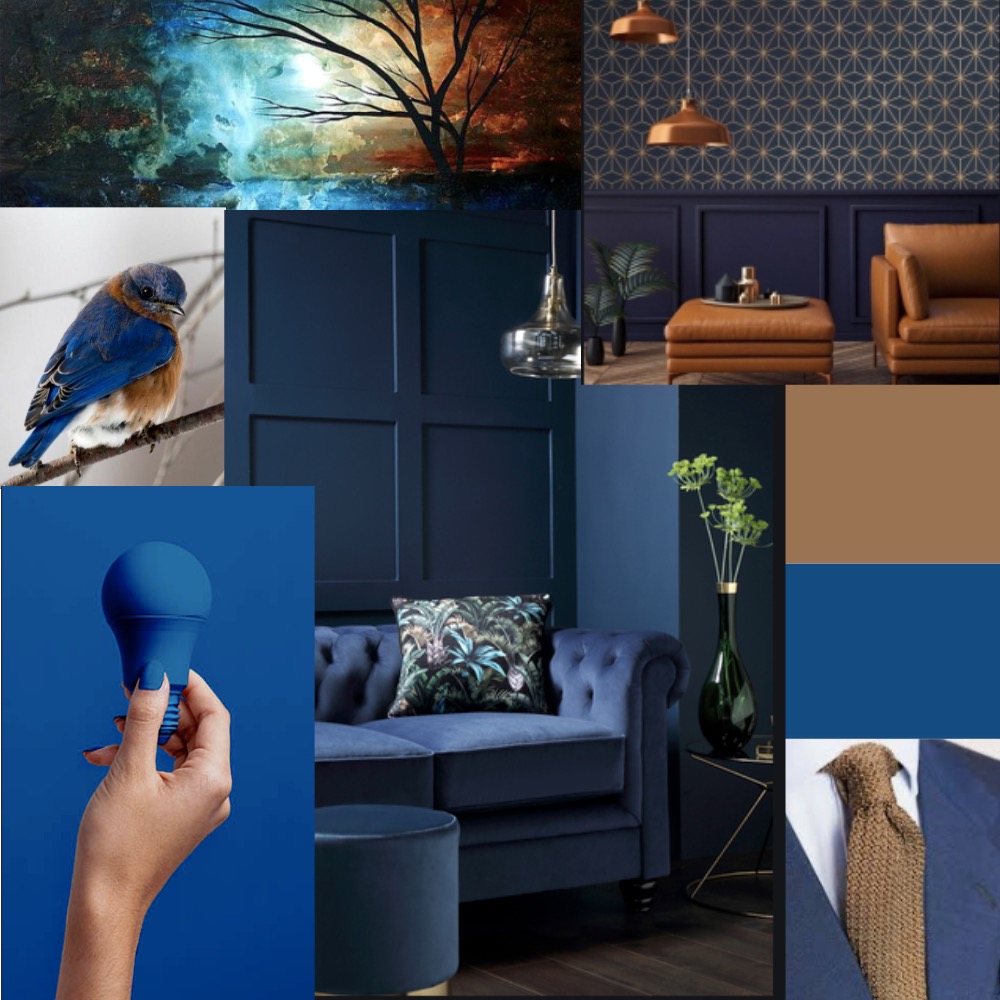 classic blue and brown Interior Design Mood Board by rich Style