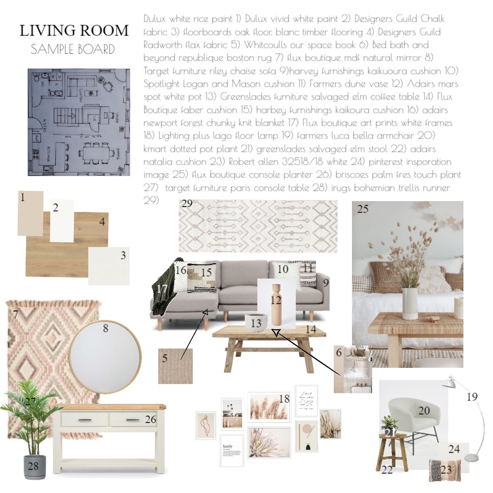 Living Room Sample Board Interior Design Mood Board by Amy_RC Style