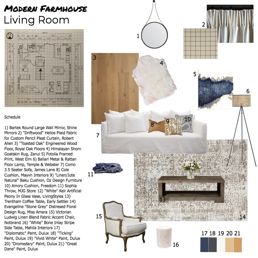 Living Room Sample Board Interior Design Mood Board by