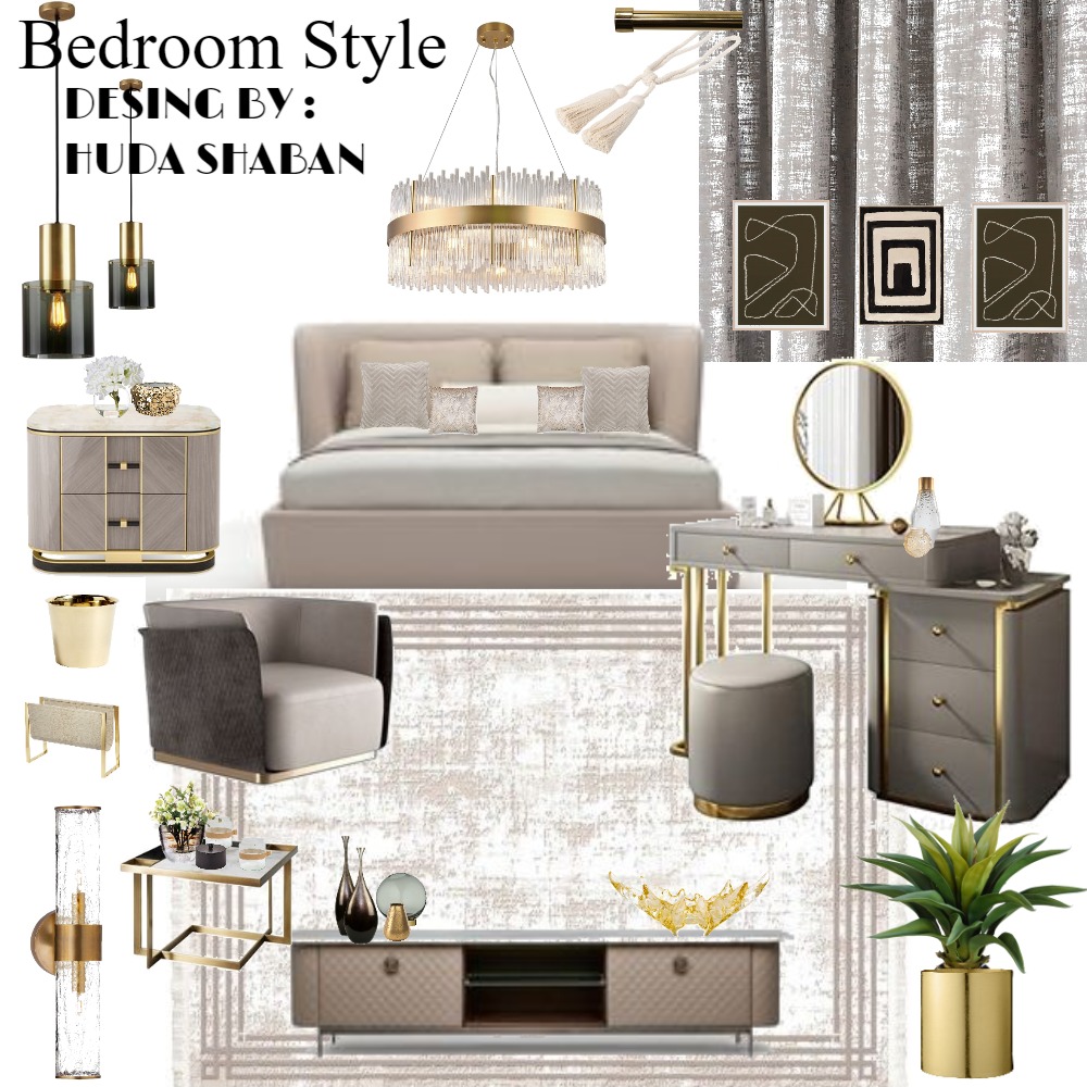 LUXURY BEDROOM Interior Design Mood Board by Huda shaban Style Sourcebook