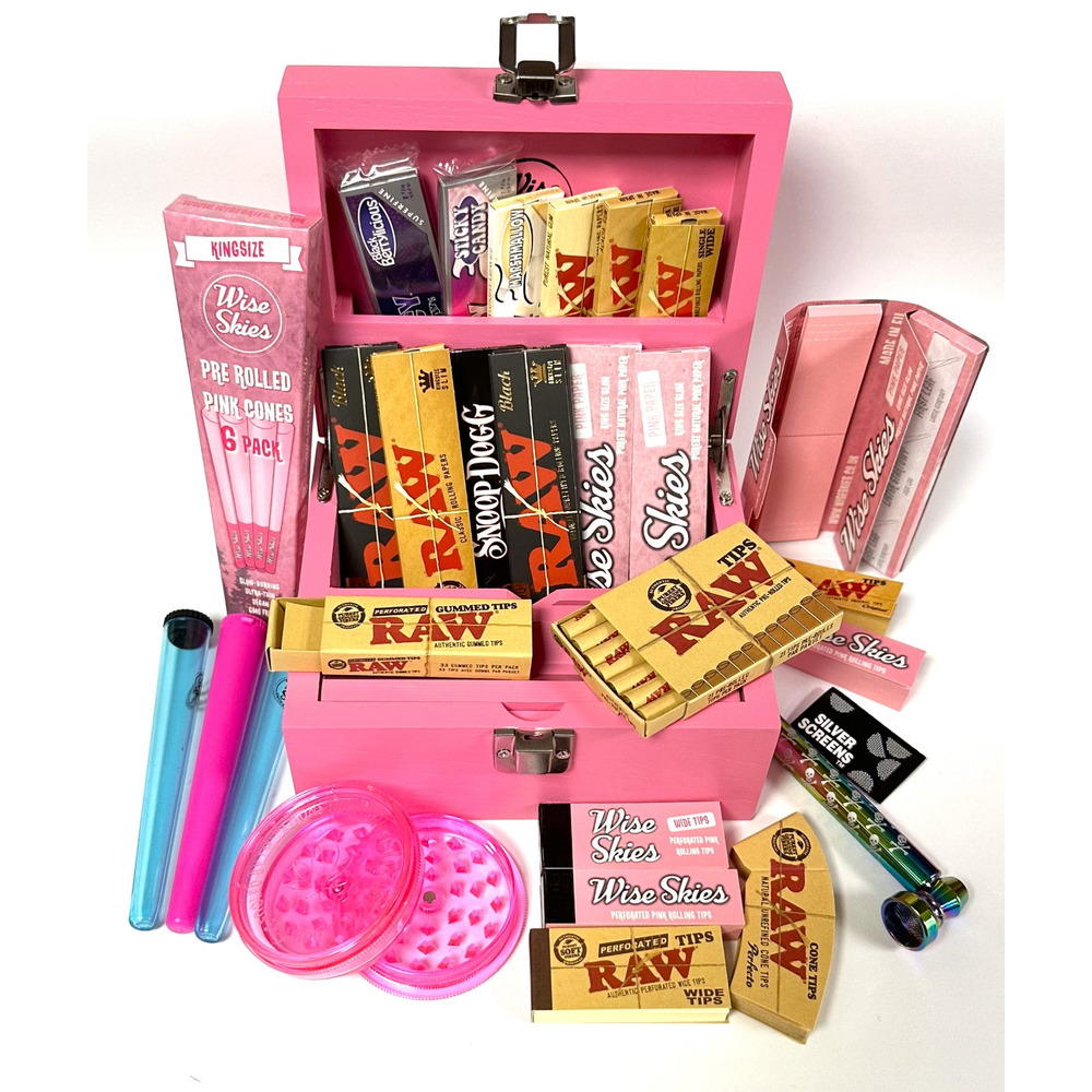 Wise Skies Pink Mini Rolling Box Set Accessories Bundle
