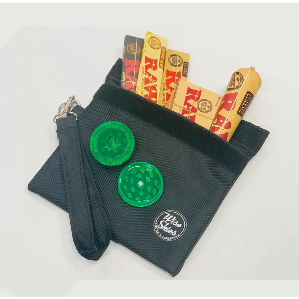 Black Smell Proof Bag Smoking Set Wise Skies